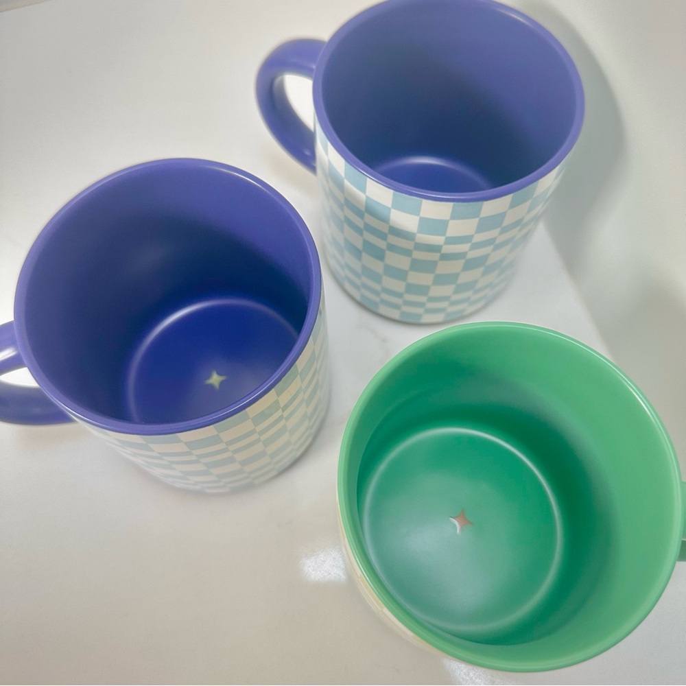 Indigo Checkered Retro Funky 70’s Style Ceramic Mug Set - Picture 14 of 16